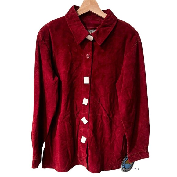 Jessica Holbrook Jacket M Shacket Suede Leather Red Washable boho festival New - Picture 2 of 11